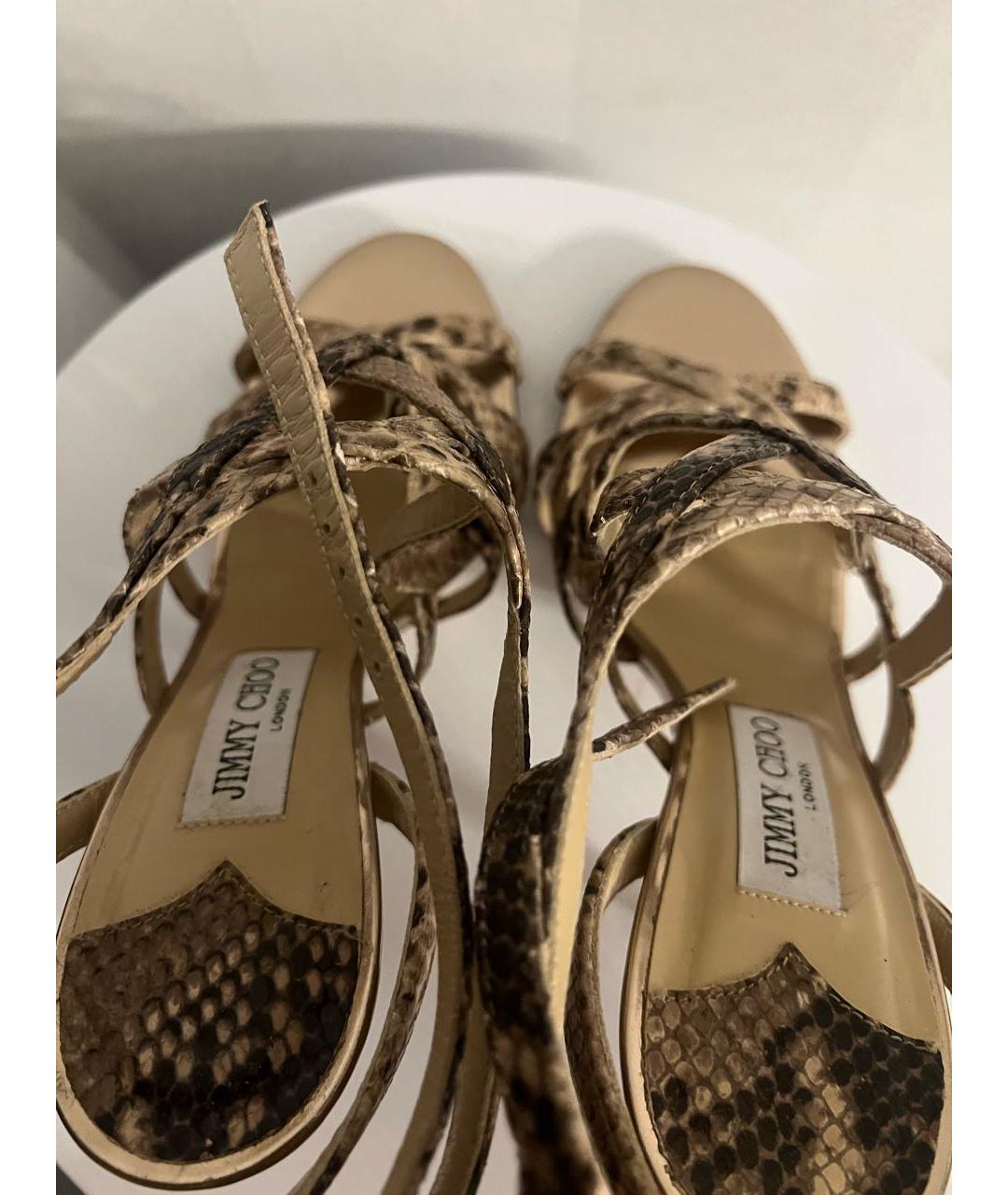 JIMMY CHOO Золотые босоножки из экзотической кожи, фото 3