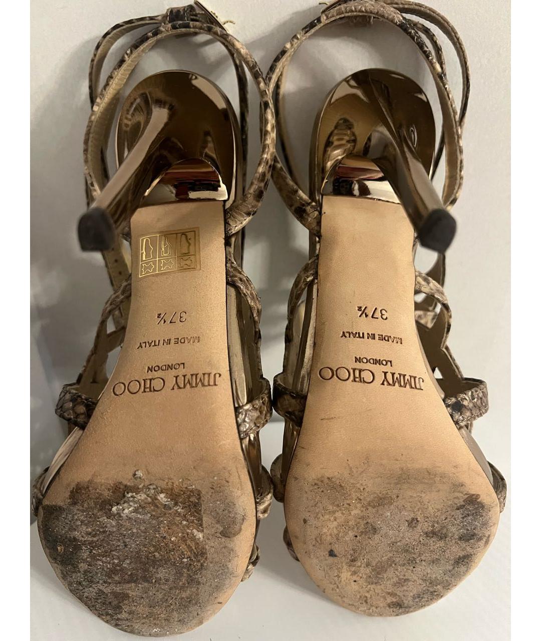 JIMMY CHOO Золотые босоножки из экзотической кожи, фото 5