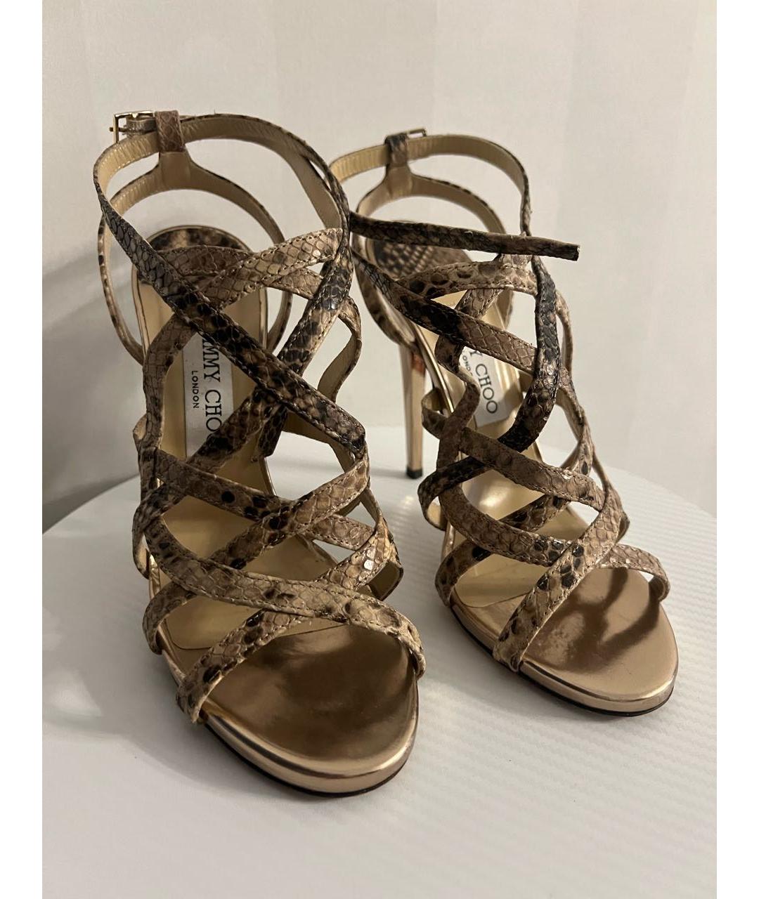 JIMMY CHOO Золотые босоножки из экзотической кожи, фото 2