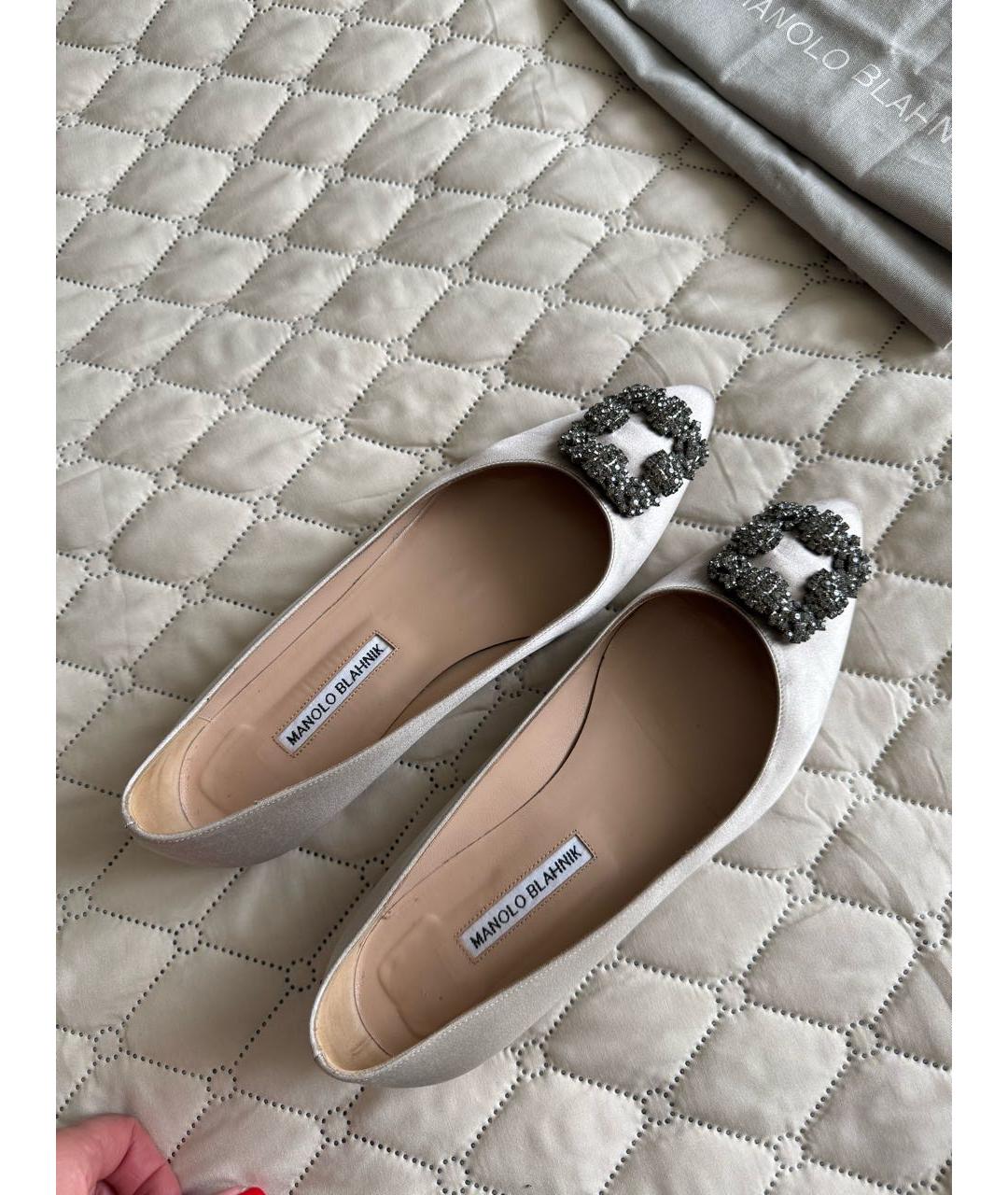 MANOLO BLAHNIK Бежевые текстильные балетки, фото 2