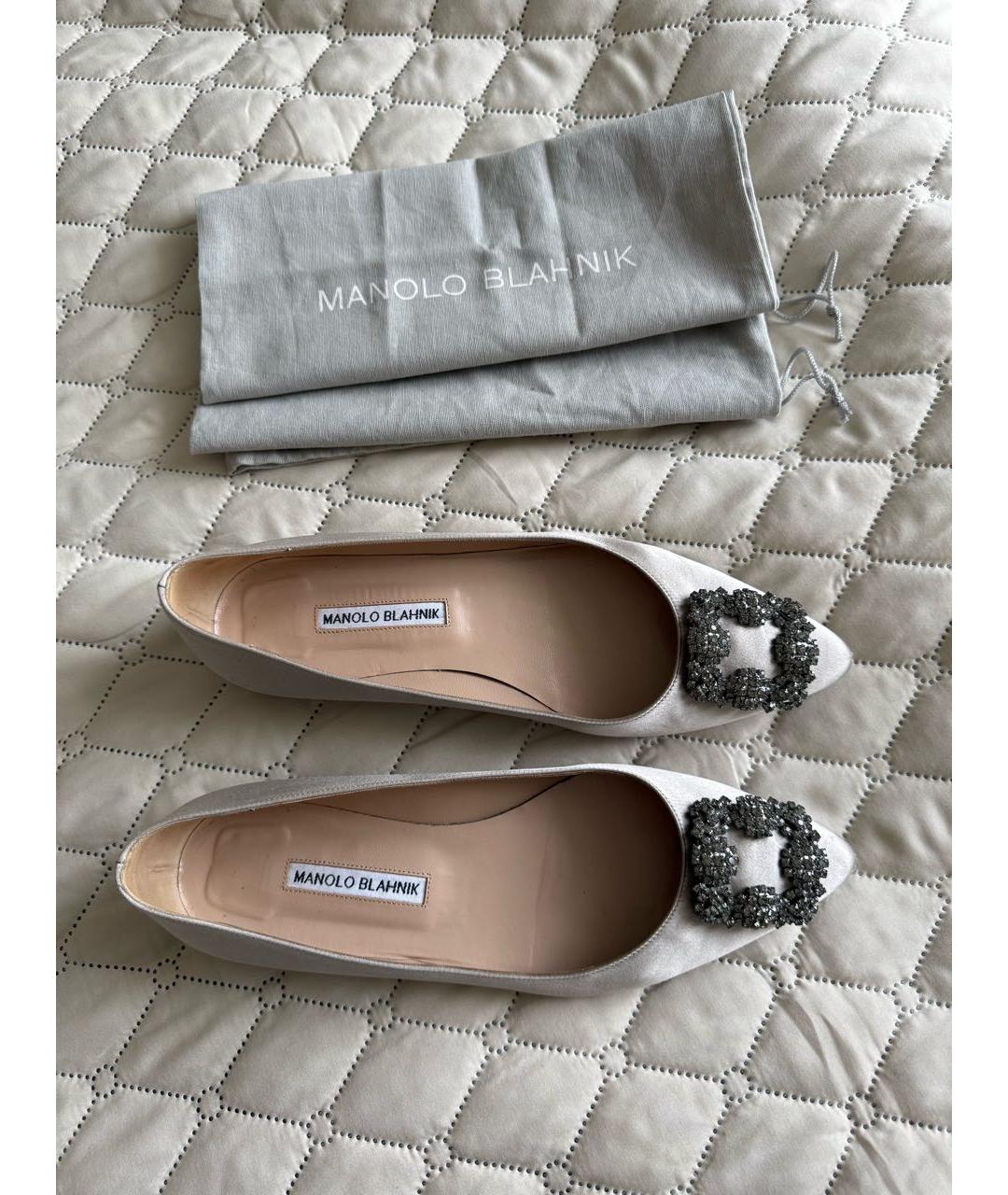MANOLO BLAHNIK Бежевые текстильные балетки, фото 8