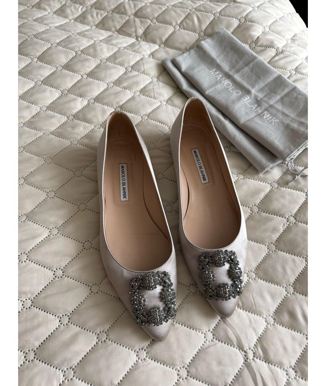 MANOLO BLAHNIK Бежевые текстильные балетки, фото 3