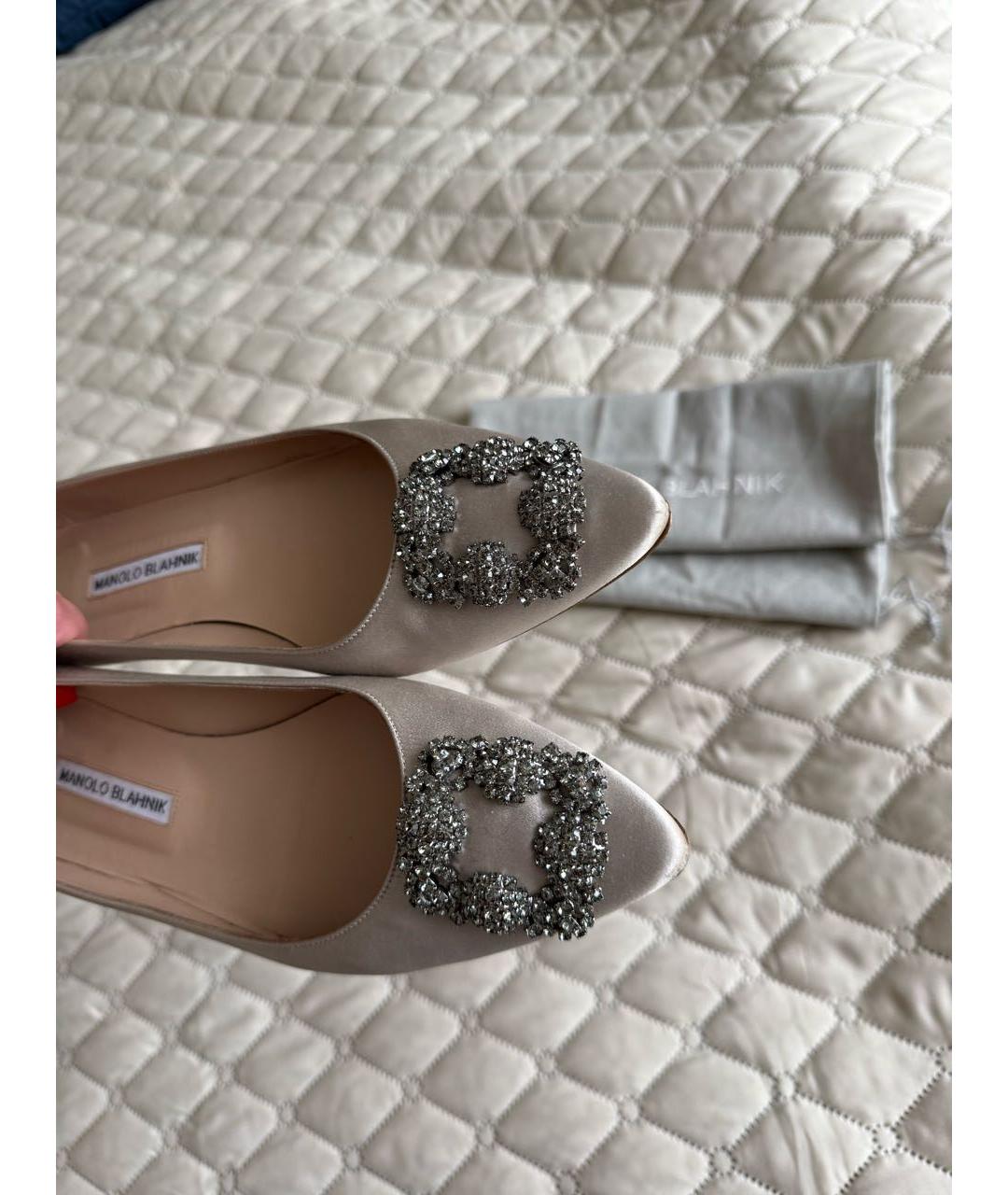 MANOLO BLAHNIK Бежевые текстильные балетки, фото 4