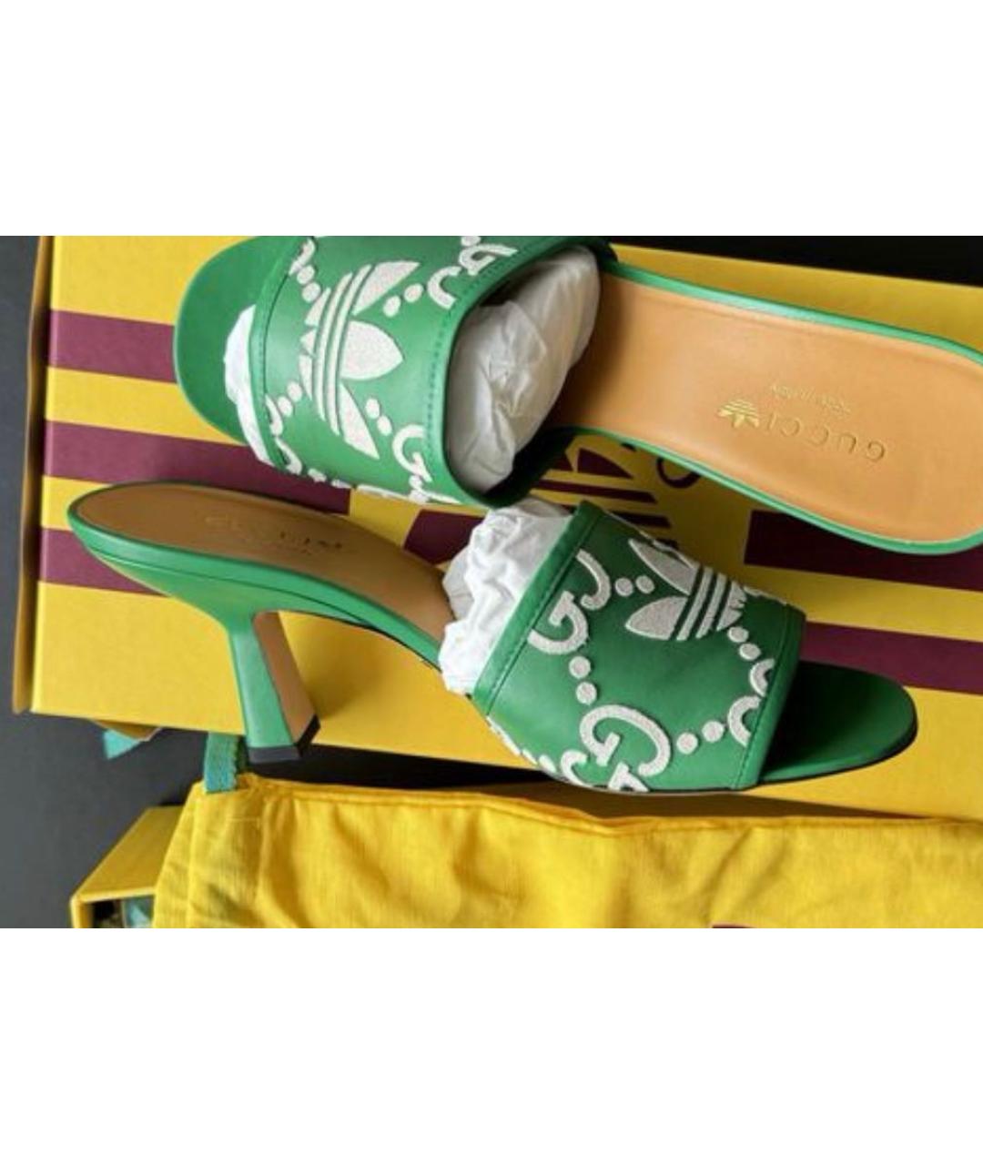 GUCCI Зеленые кожаные мюли, фото 7
