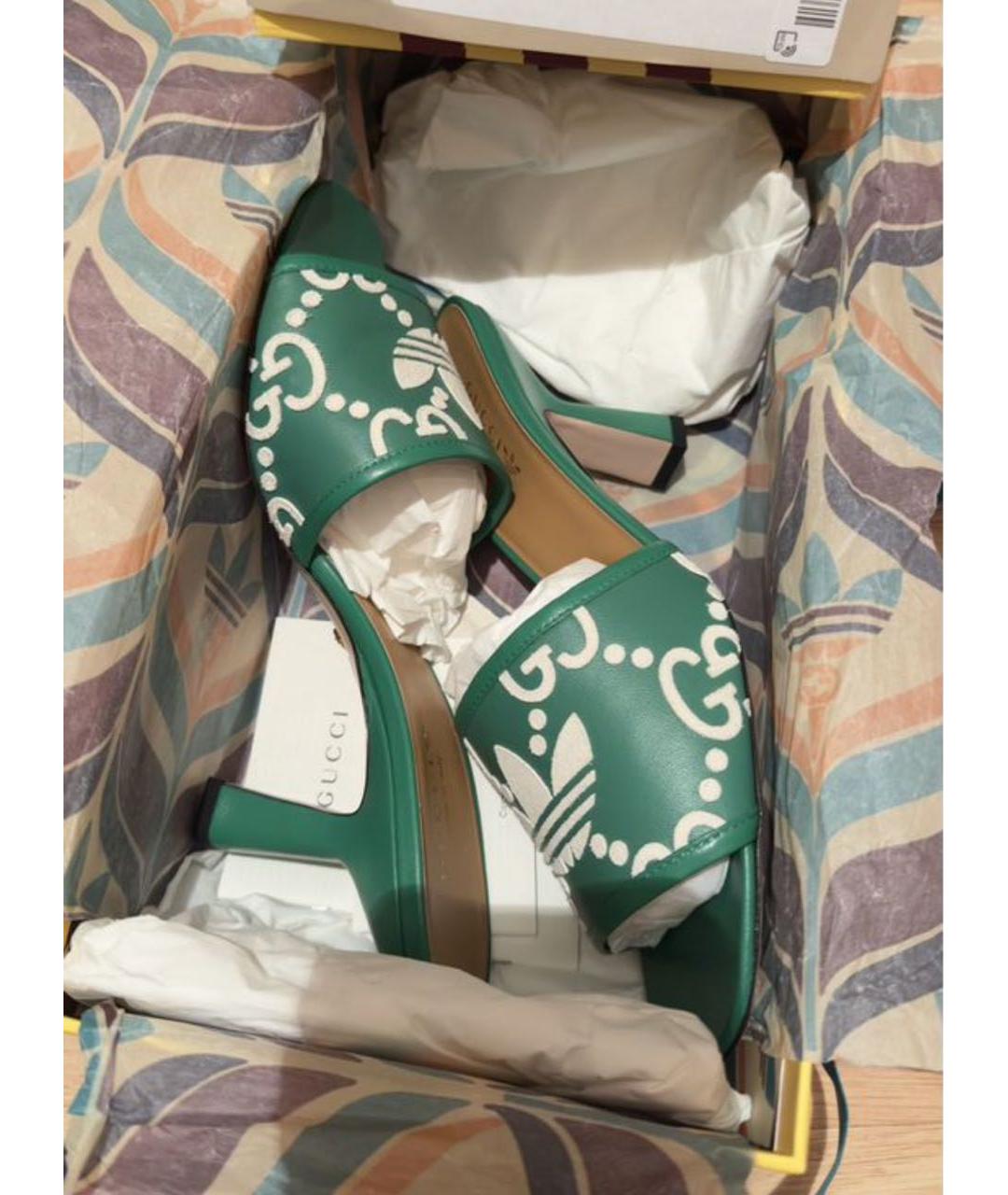 GUCCI Зеленые кожаные мюли, фото 2
