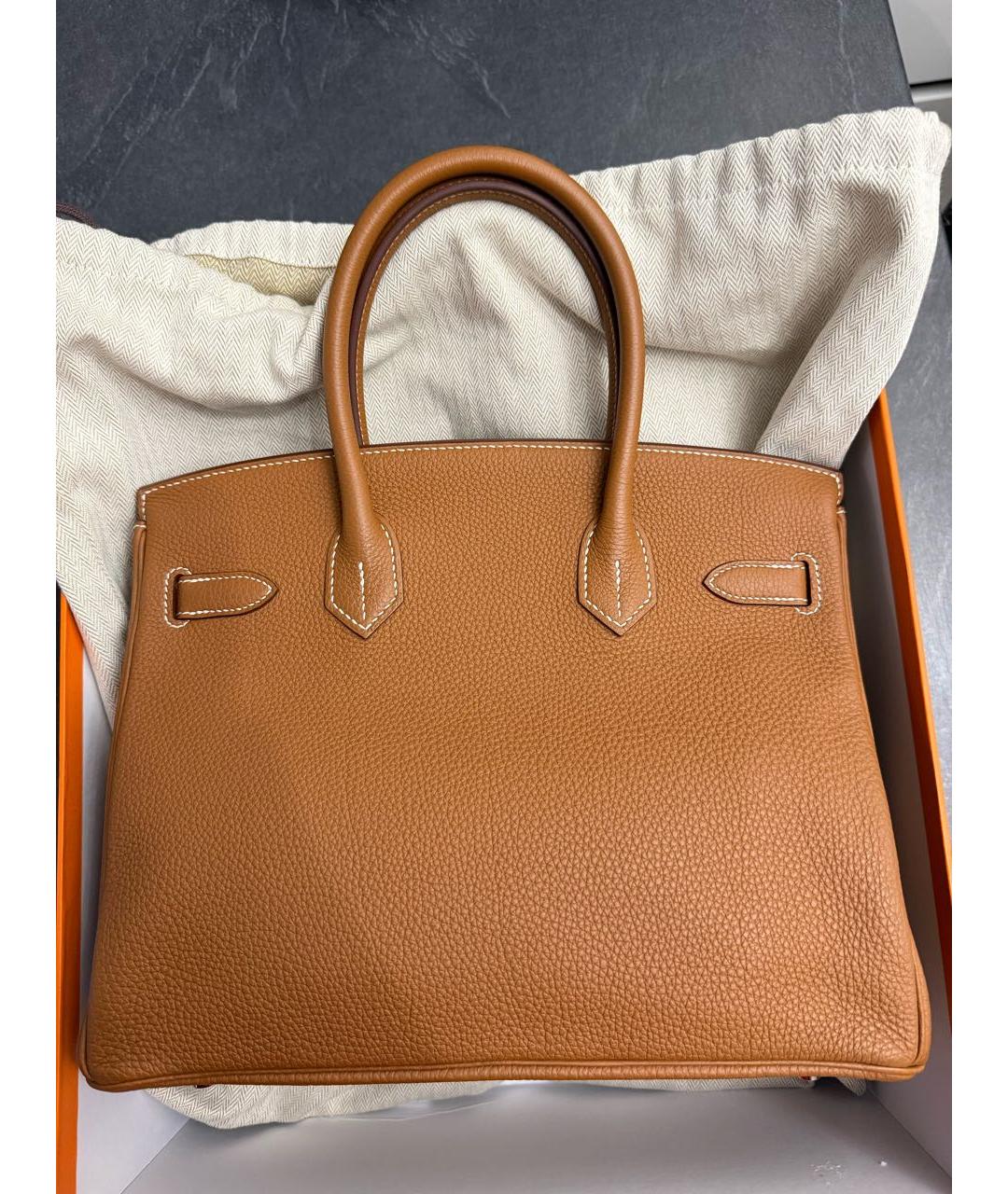HERMES Коричневая кожаная сумка с короткими ручками, фото 4