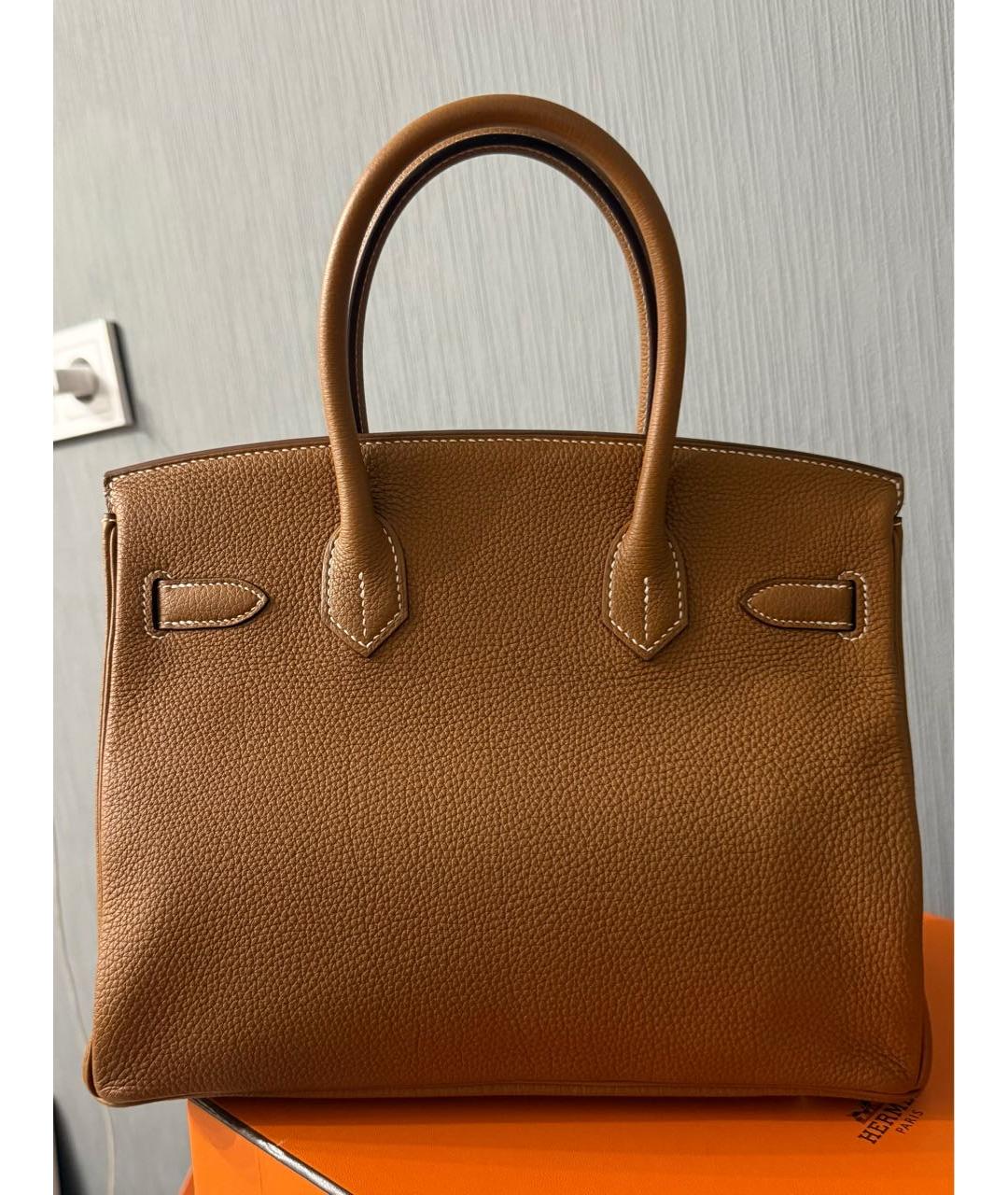 HERMES Коричневая кожаная сумка с короткими ручками, фото 2