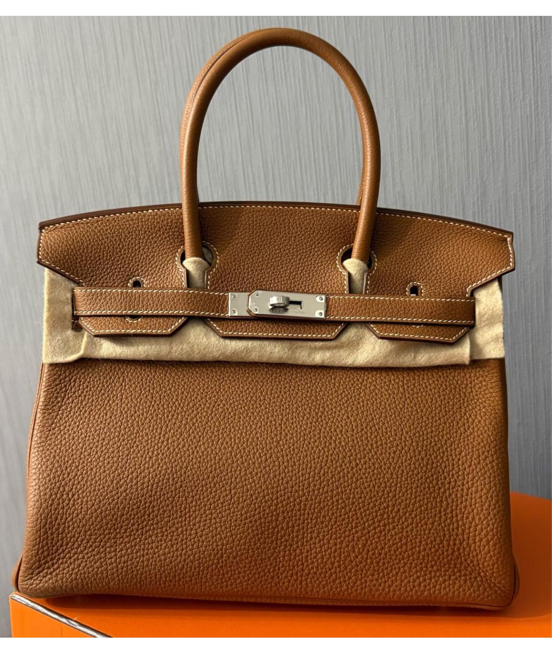 HERMES Коричневая кожаная сумка с короткими ручками, фото 8