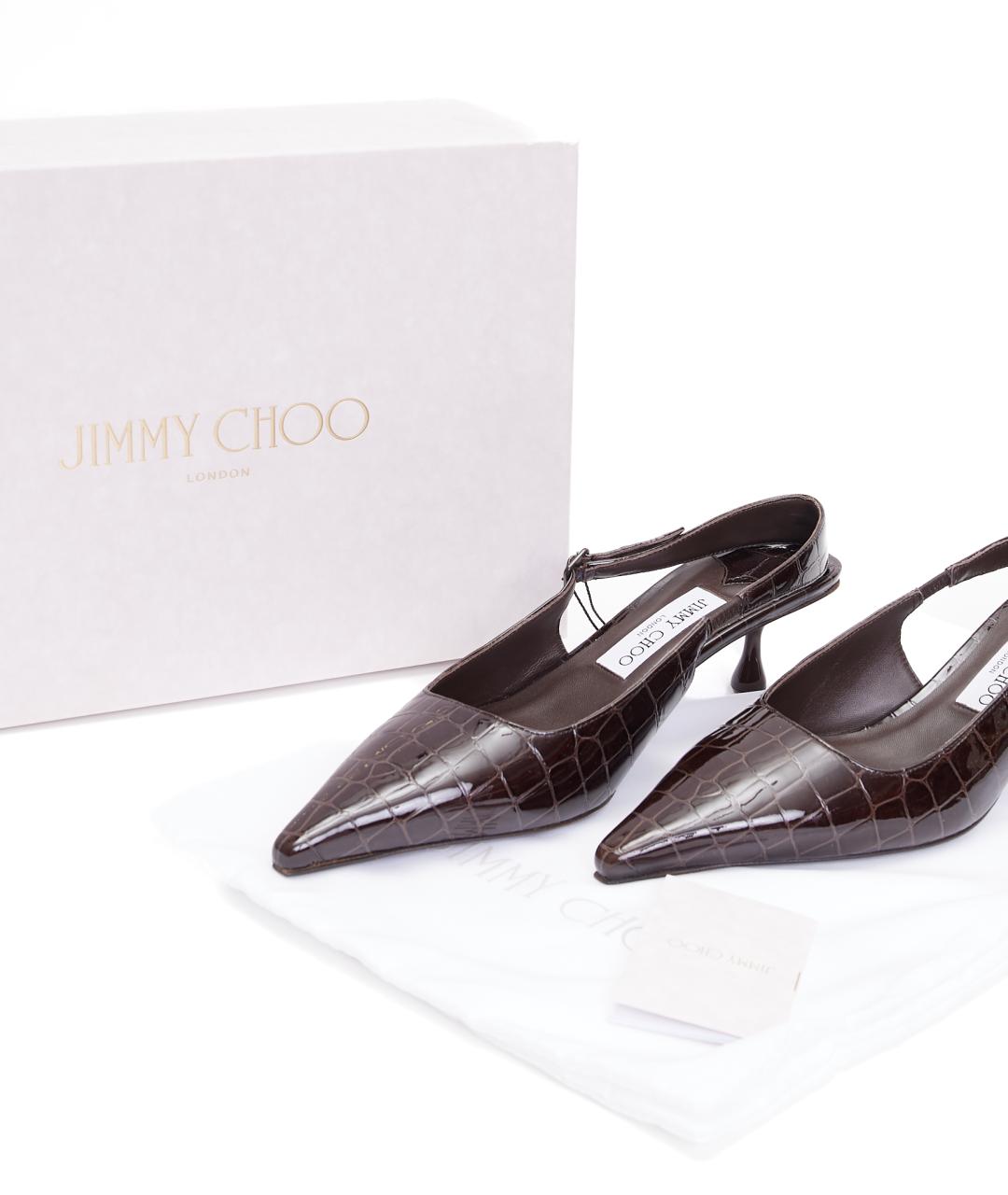 JIMMY CHOO Коричневые кожаные лодочки на низком каблуке, фото 6