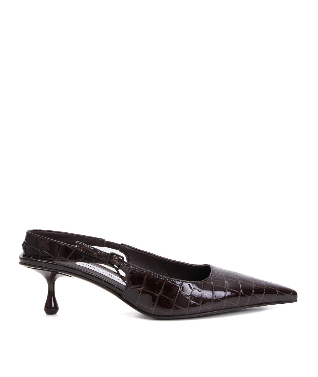 JIMMY CHOO Коричневые кожаные лодочки на низком каблуке, фото 7