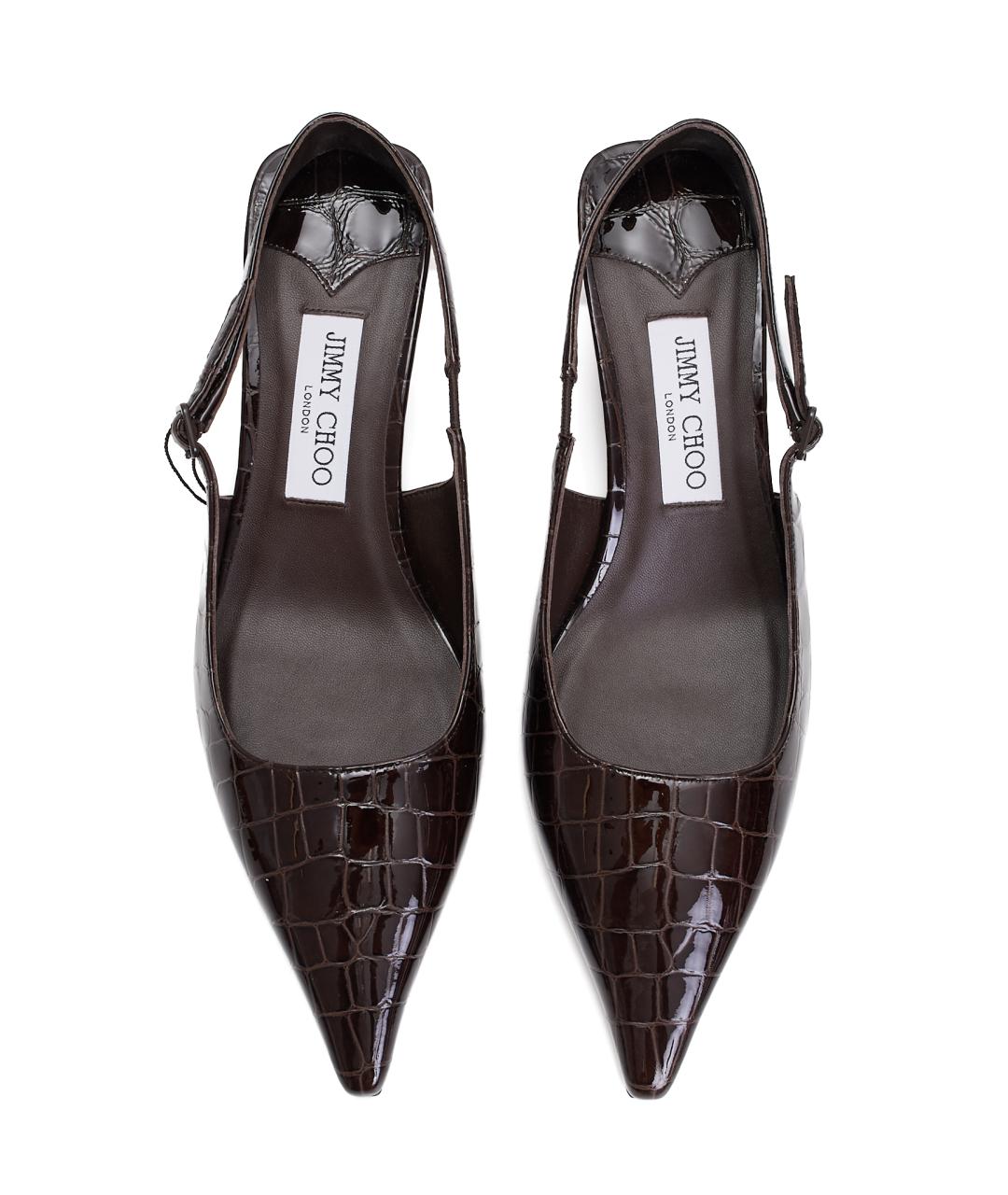JIMMY CHOO Коричневые кожаные лодочки на низком каблуке, фото 3