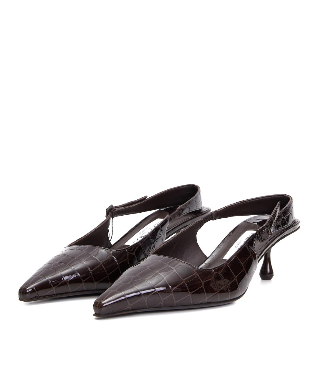 JIMMY CHOO Коричневые кожаные лодочки на низком каблуке, фото 2