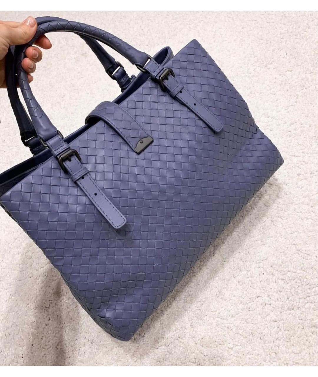 BOTTEGA VENETA Голубая кожаная сумка с короткими ручками, фото 7