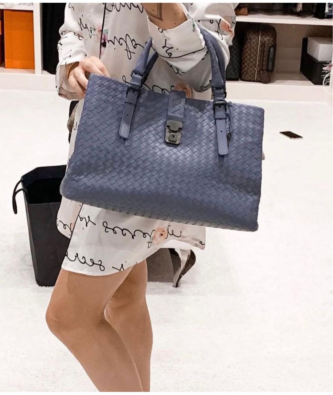 BOTTEGA VENETA Голубая кожаная сумка с короткими ручками, фото 5
