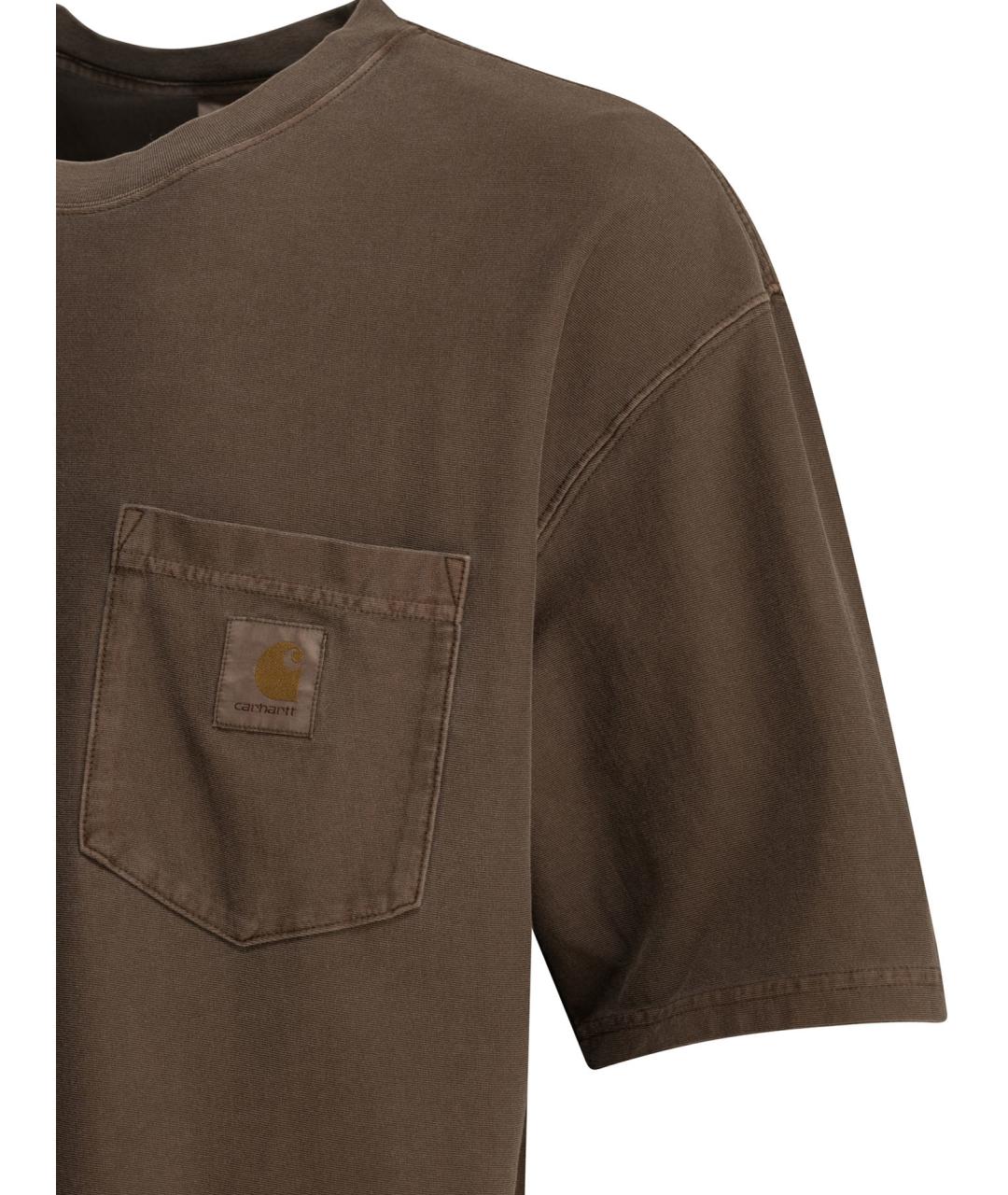 CARHARTT WIP Коричневая хлопковая футболка, фото 4