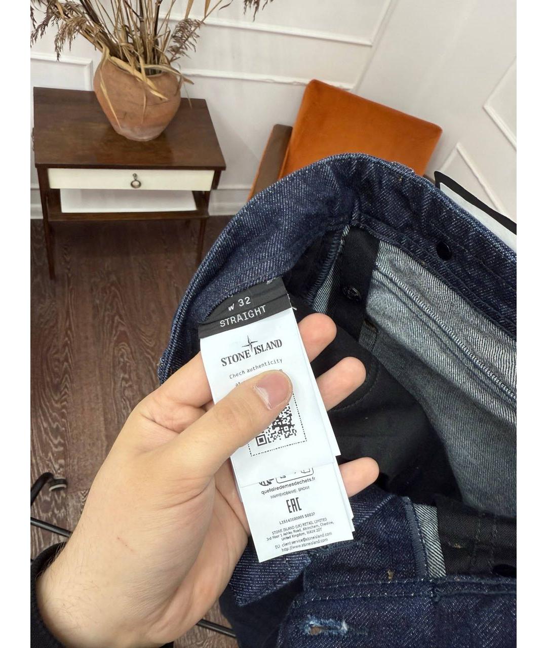 STONE ISLAND Темно-синие хлопковые прямые джинсы, фото 7