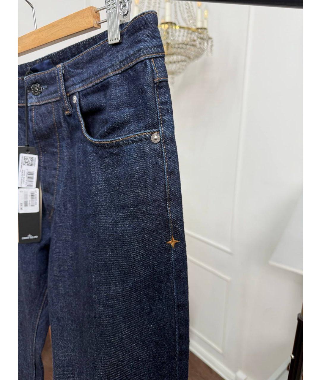 STONE ISLAND Темно-синие хлопковые прямые джинсы, фото 5