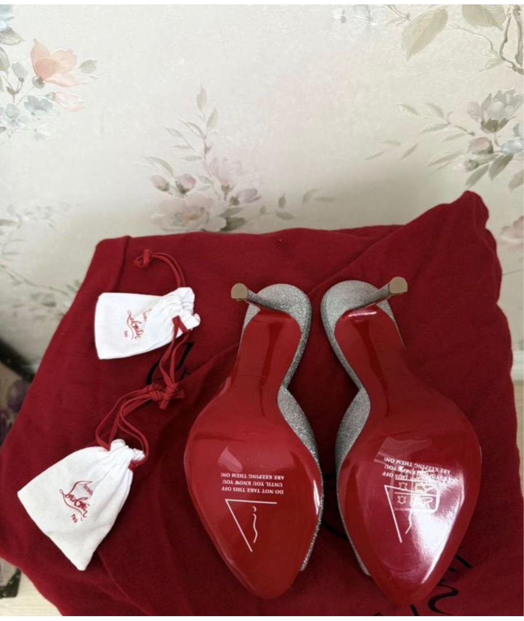 CHRISTIAN LOUBOUTIN Серебряные кожаные мюли, фото 4