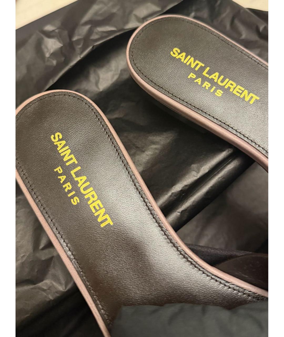 SAINT LAURENT Фиолетовые кожаные шлепанцы, фото 4