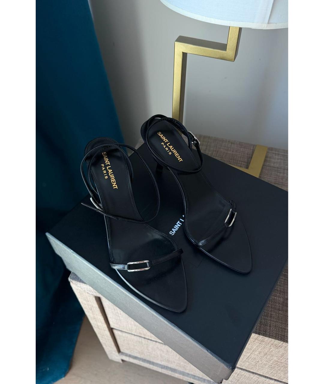 SAINT LAURENT Черные кожаные босоножки, фото 3