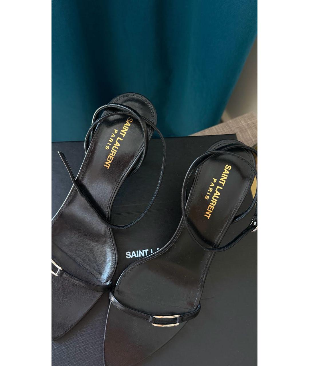 SAINT LAURENT Черные кожаные босоножки, фото 4
