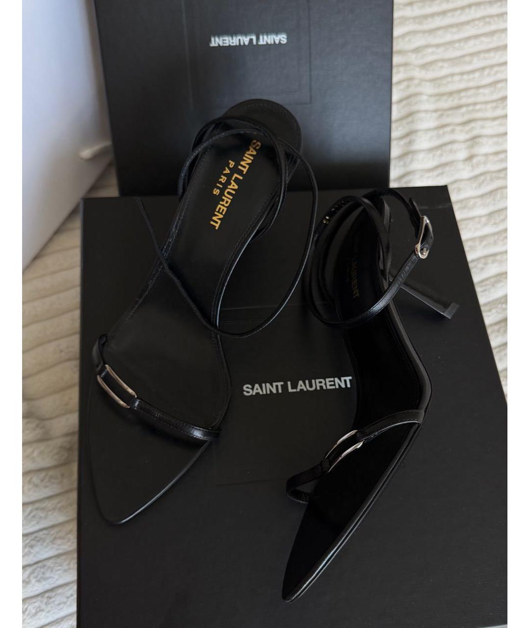 SAINT LAURENT Черные кожаные босоножки, фото 5