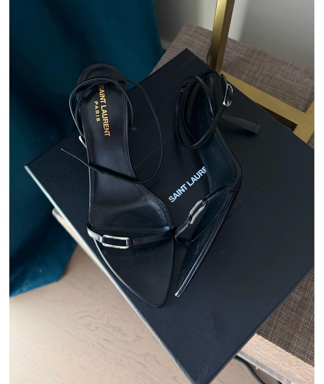 SAINT LAURENT Черные кожаные босоножки, фото 2