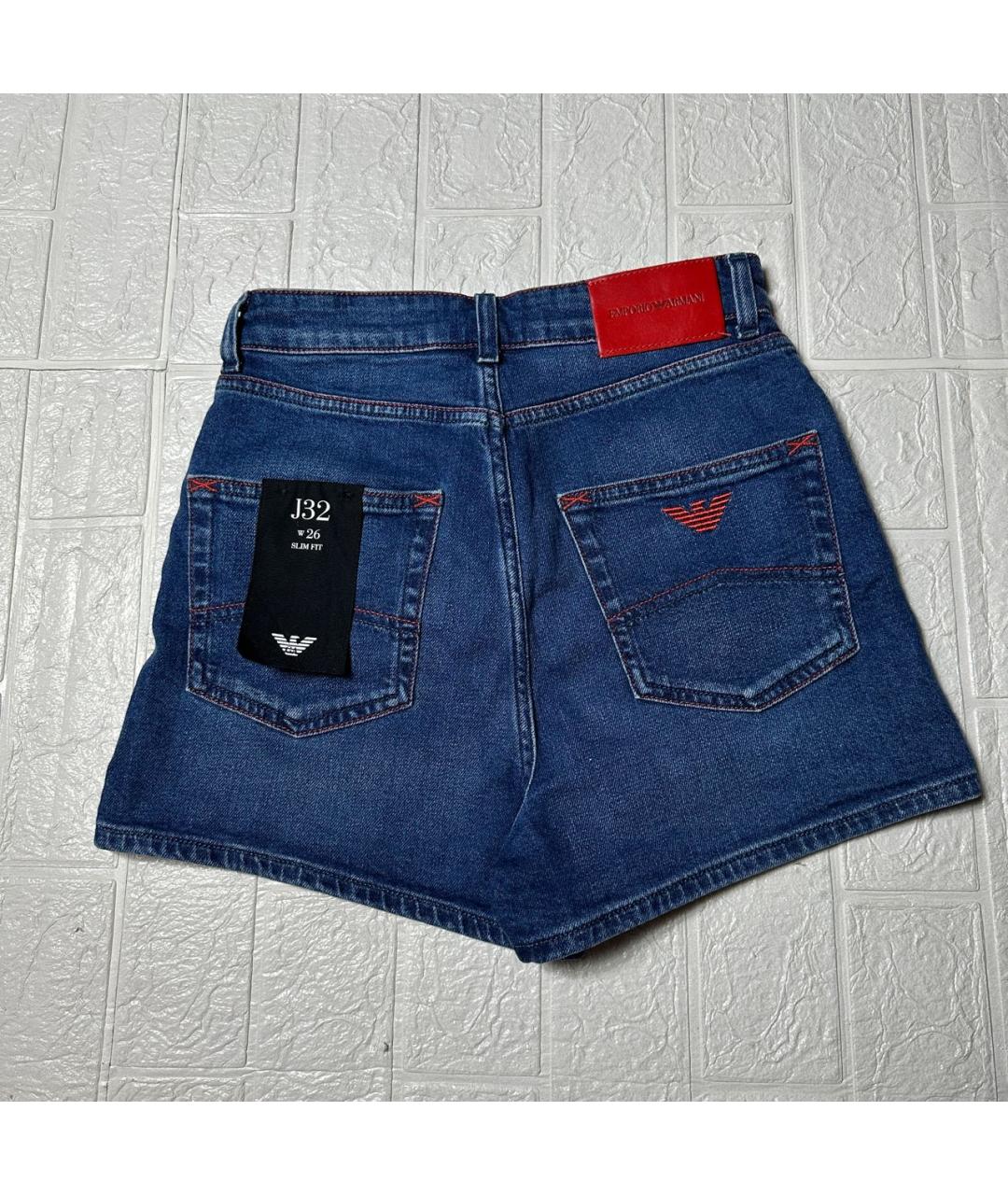 EMPORIO ARMANI Синие хлопко-эластановые шорты, фото 2