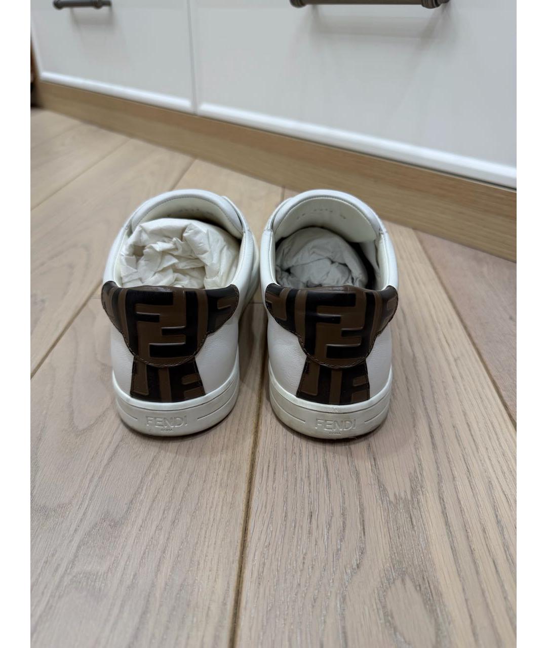 FENDI Белые кожаные кеды, фото 4
