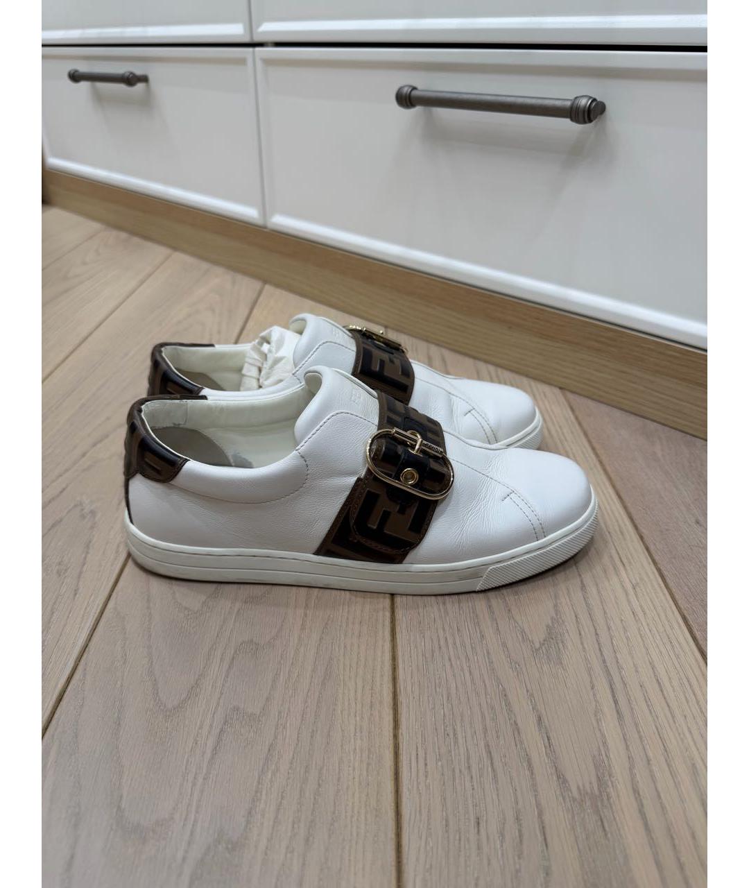 FENDI Белые кожаные кеды, фото 7