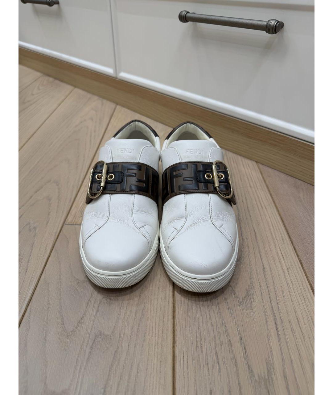 FENDI Белые кожаные кеды, фото 2