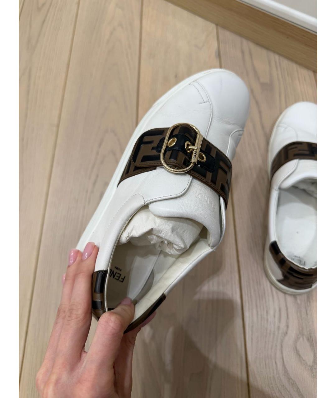 FENDI Белые кожаные кеды, фото 5