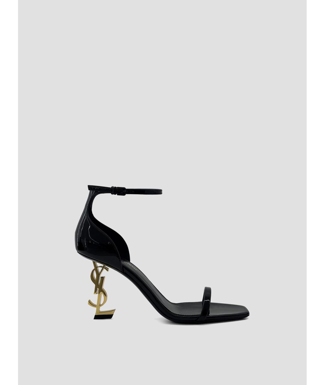 SAINT LAURENT Черные босоножки из лакированной кожи, фото 4