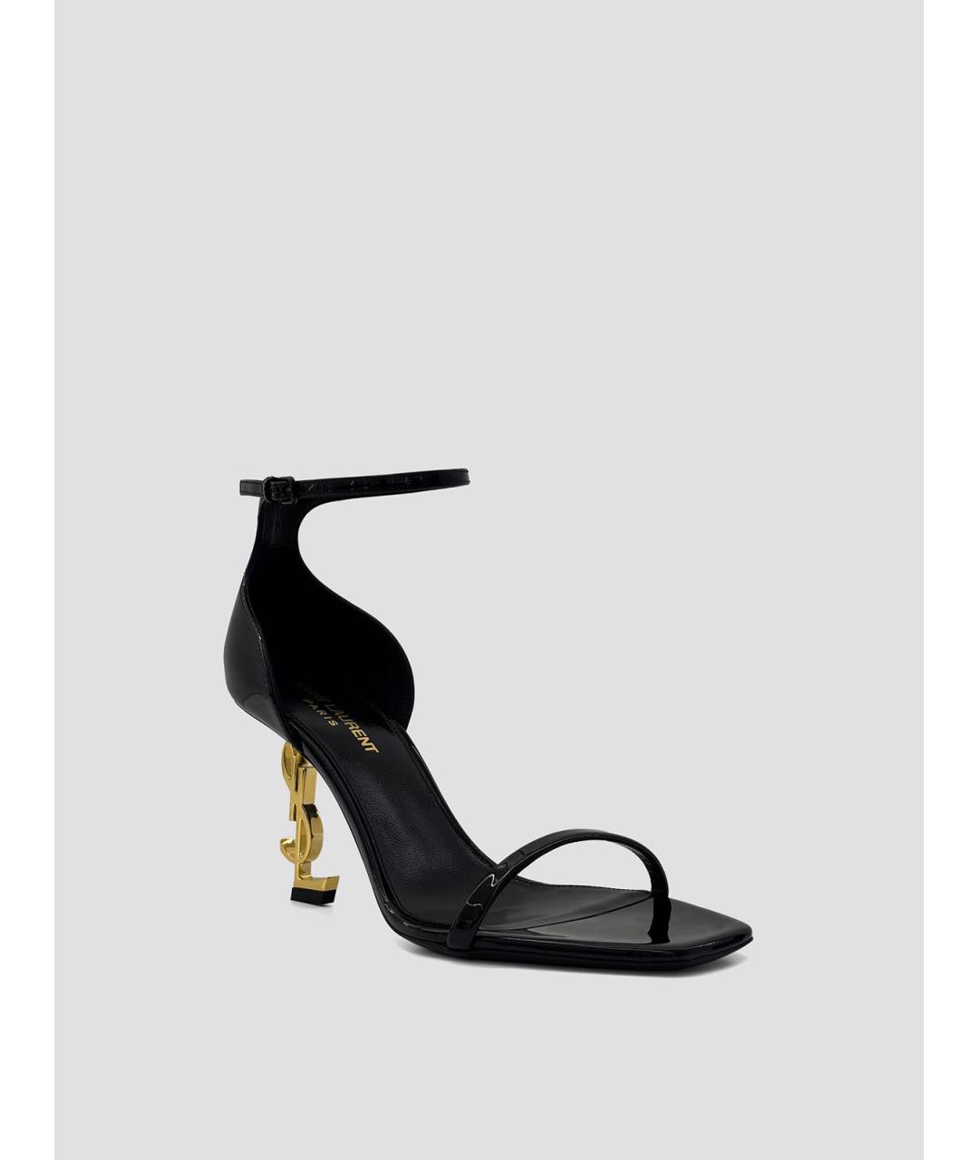 SAINT LAURENT Черные босоножки из лакированной кожи, фото 2
