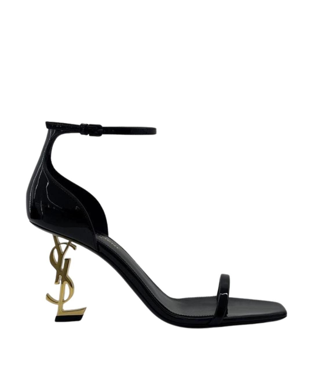 SAINT LAURENT Черные босоножки из лакированной кожи, фото 1