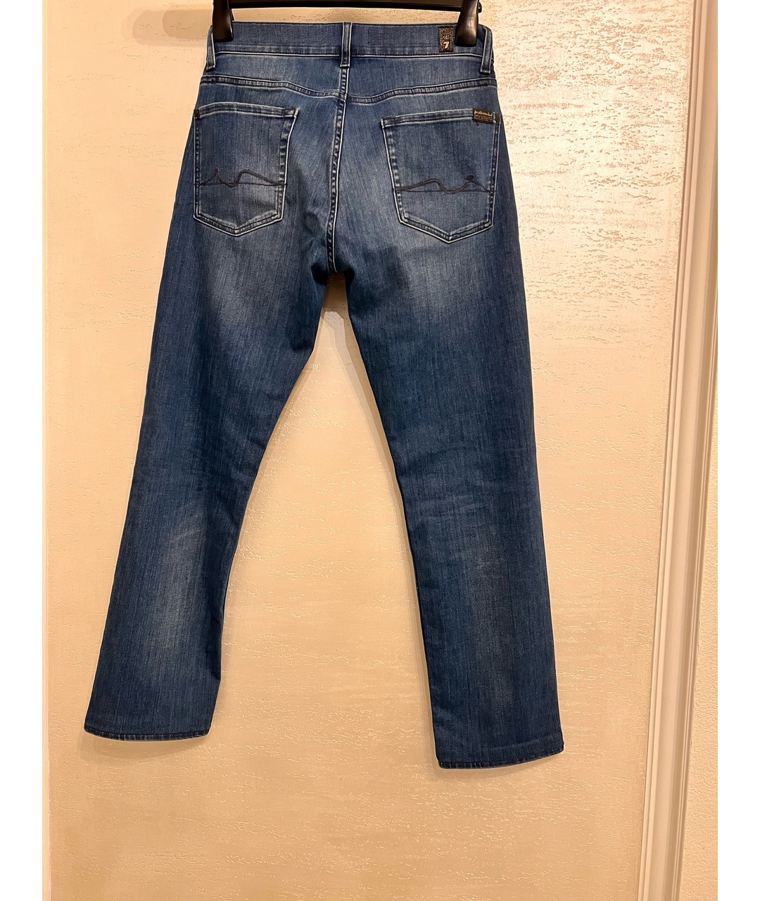 7 FOR ALL MANKIND Синие хлопко-полиэстеровые прямые джинсы, фото 2