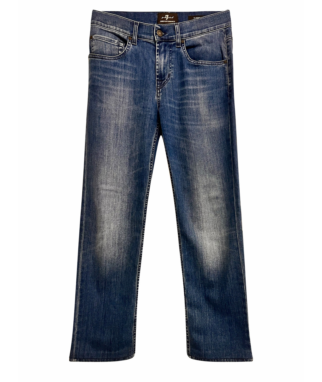 7 FOR ALL MANKIND Синие хлопко-полиэстеровые прямые джинсы, фото 1
