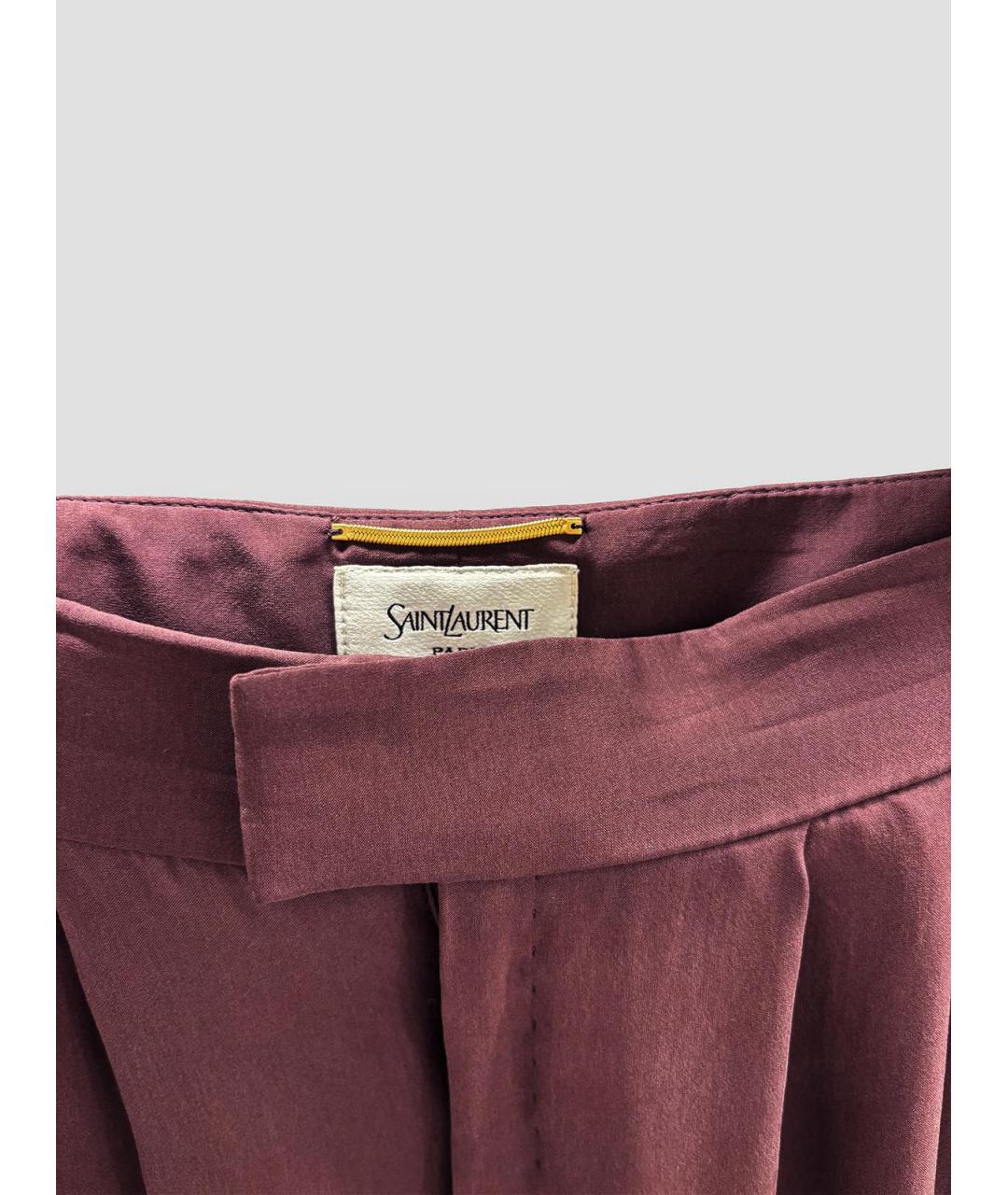 SAINT LAURENT Бордовые шелковые прямые брюки, фото 3