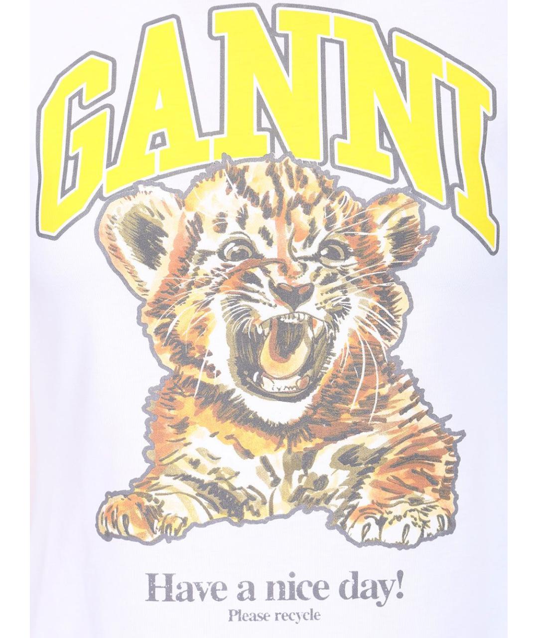 GANNI Белая хлопковая футболка, фото 3