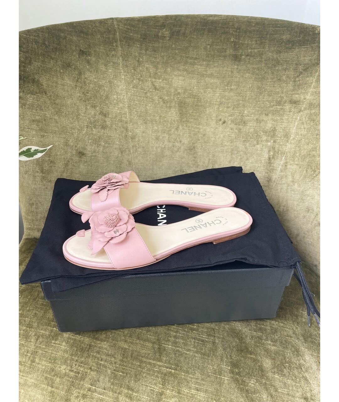 CHANEL PRE-OWNED Розовые кожаные шлепанцы, фото 4
