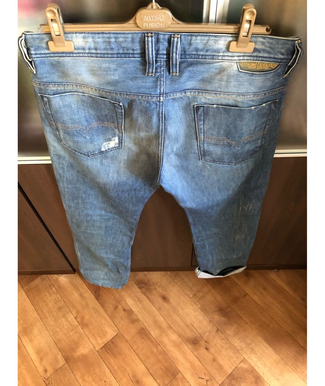 DIESEL Голубые хлопковые прямые джинсы, фото 2