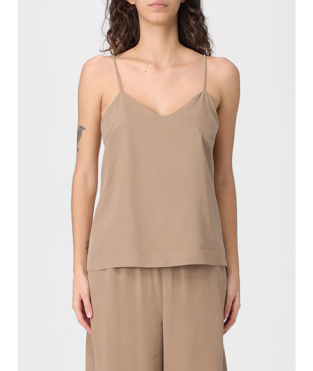 MAX MARA Бежевая шелковая майка, фото 1