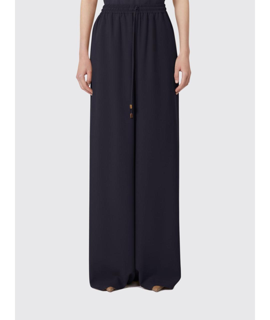 MAX MARA Темно-синие шелковые прямые брюки, фото 4