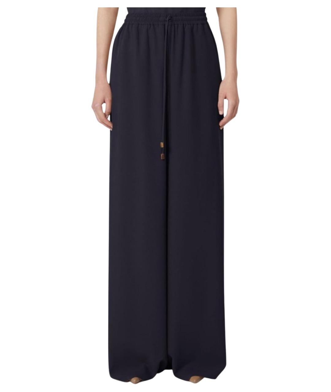 MAX MARA Темно-синие шелковые прямые брюки, фото 1