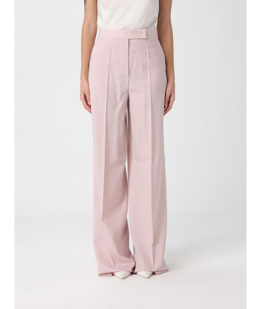 MAX MARA Розовые шерстяные прямые брюки, фото 6