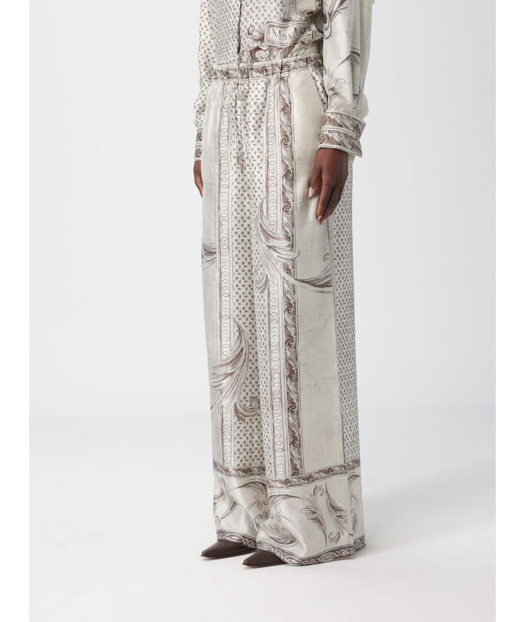 MAX MARA Бежевые шелковые брюки широкие, фото 4