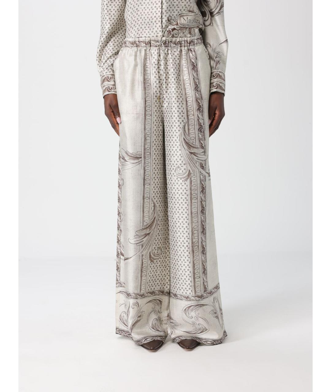 MAX MARA Бежевые шелковые брюки широкие, фото 6