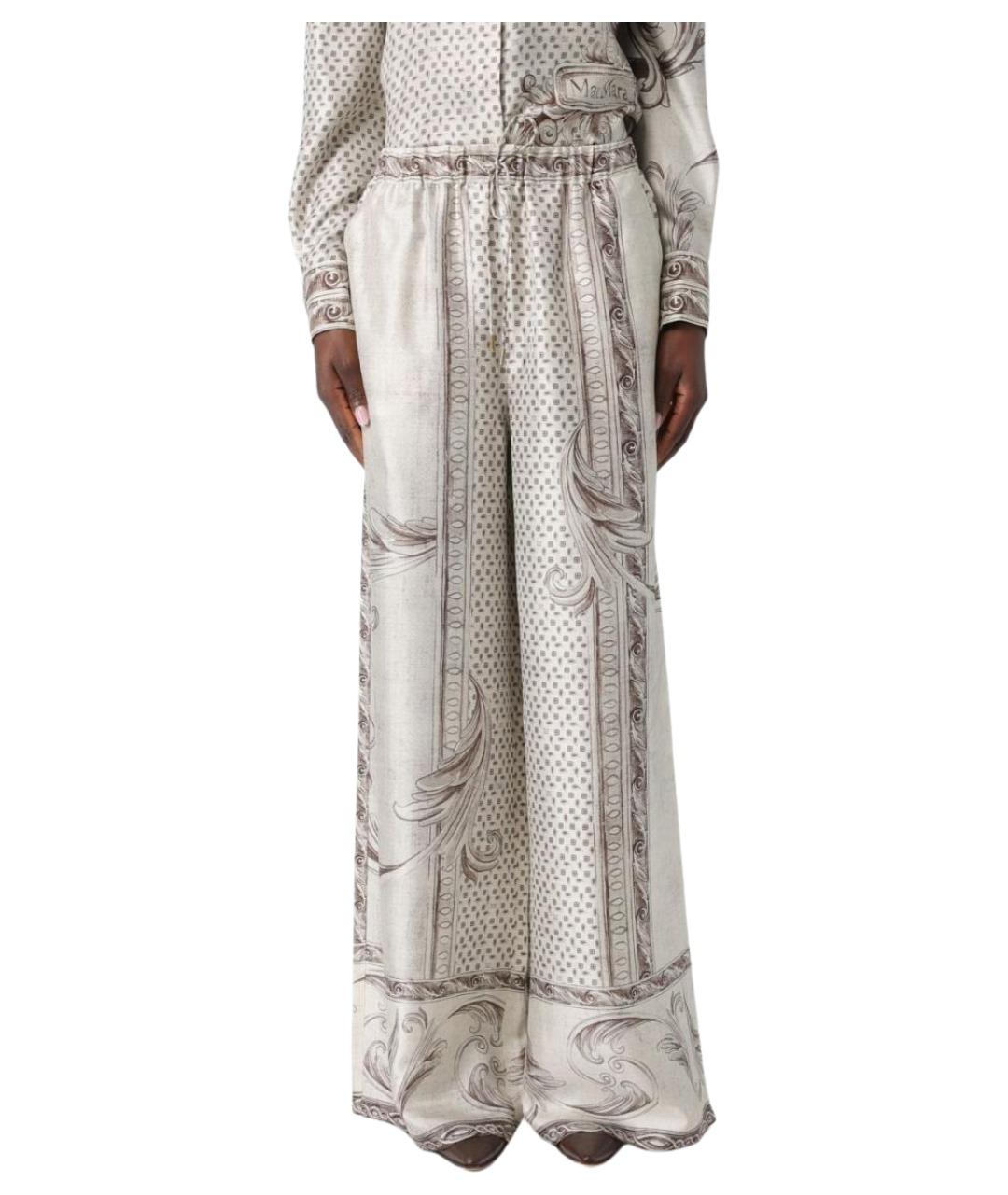 MAX MARA Бежевые шелковые брюки широкие, фото 1