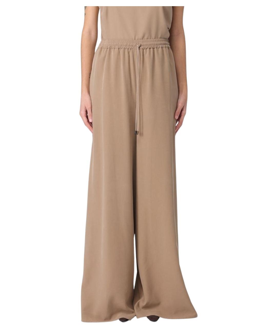 MAX MARA Бежевые шелковые брюки широкие, фото 1