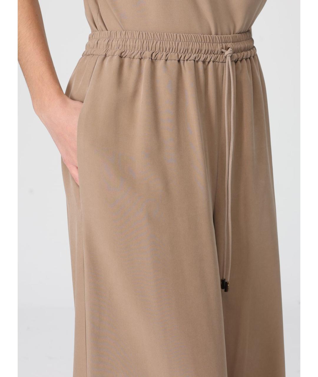 MAX MARA Бежевые шелковые брюки широкие, фото 5